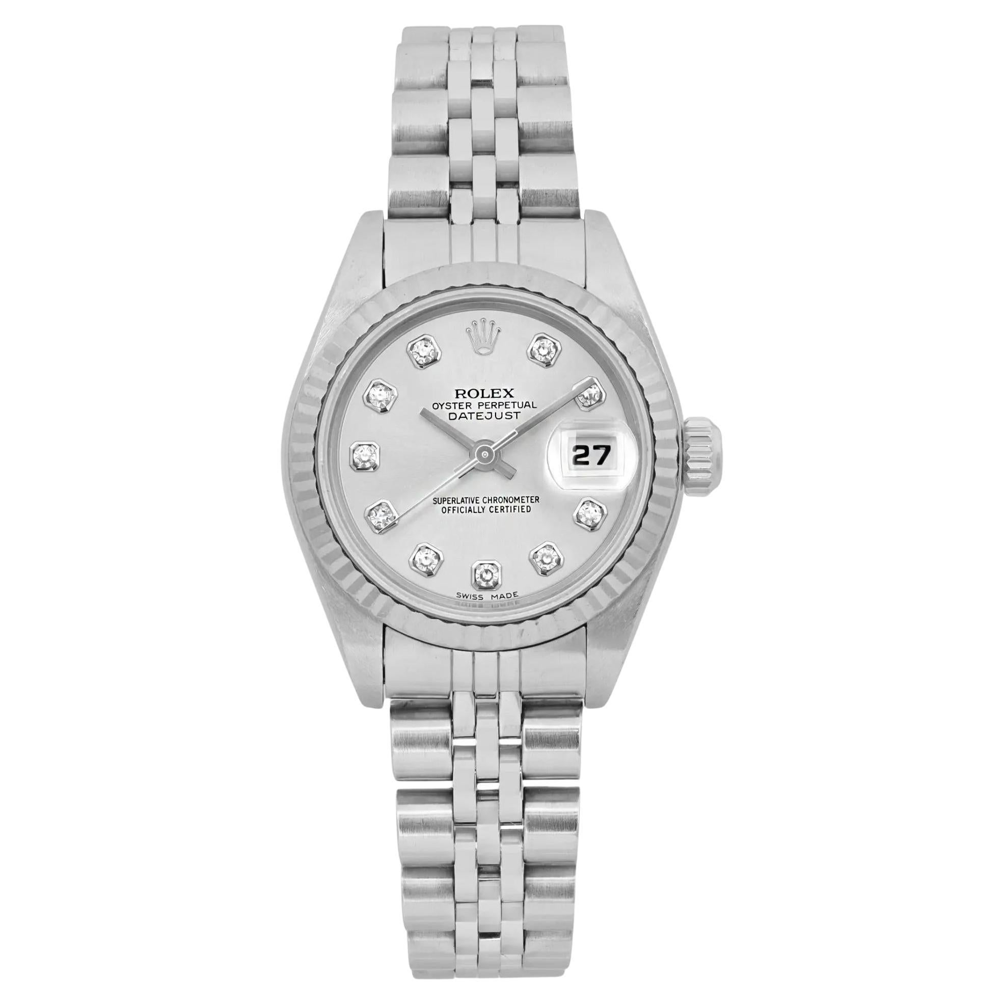 Rolex Datejust Silver Quadrante Diamante Acciaio Orologio Automatico Donna 79174 in vendita