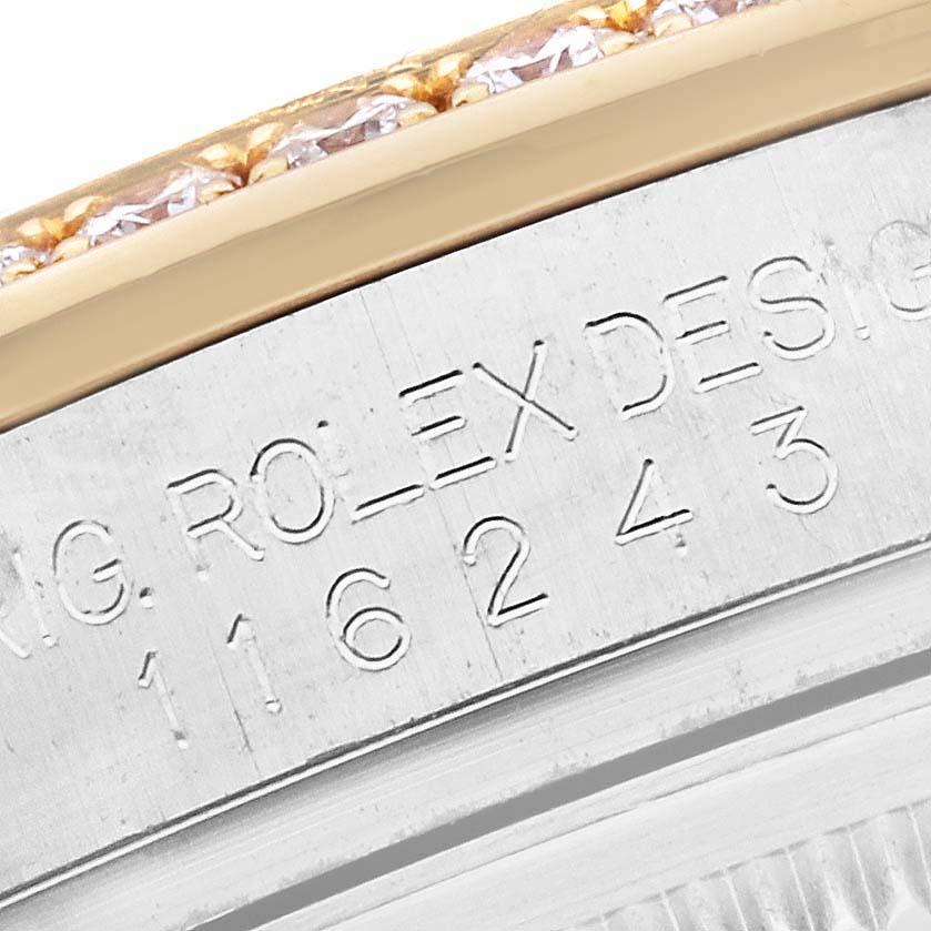 Rolex Datejust Silber Floral Zifferblatt Stahl Gelbgold Diamant Herrenuhr 116243 im Angebot 2