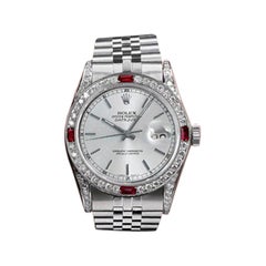 Rolex Datejust Quadrante d'argento con anse di diamanti + lunetta di rubini e diamanti