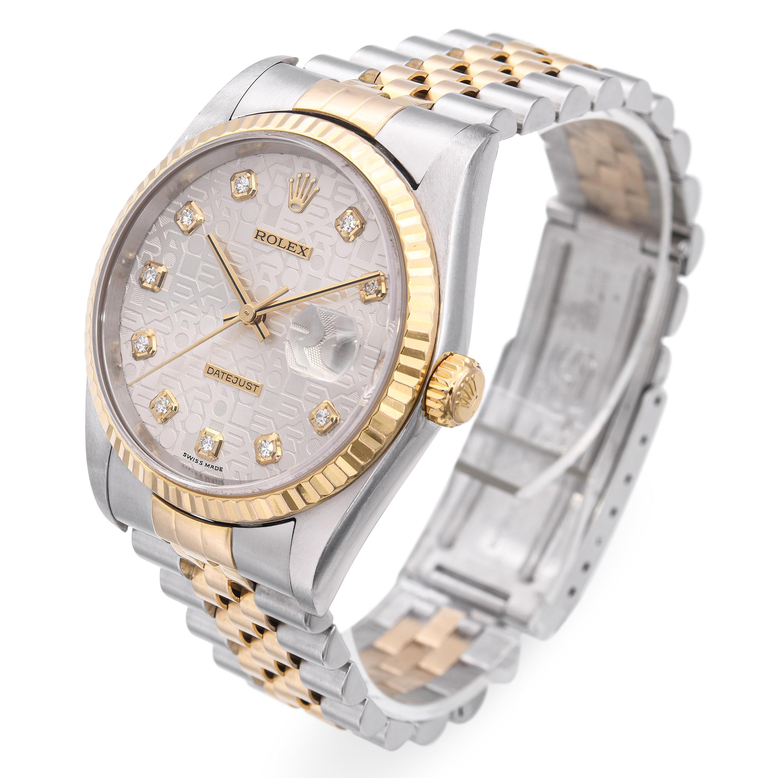 Round Cut Rolex Datejust Silver Jubilee Diamond Dial Steel & 18K Gold Men's Watch 16233 For Sale