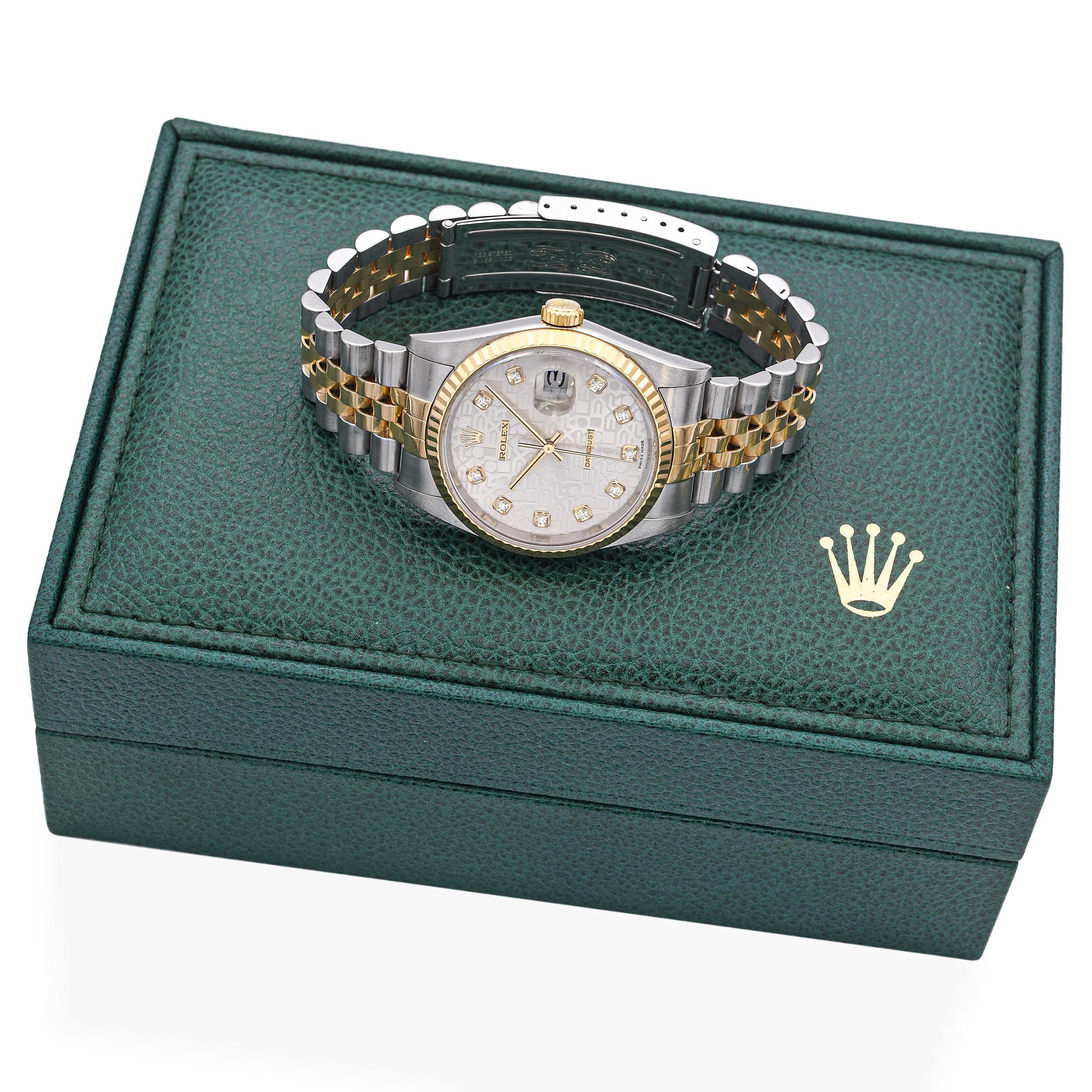 Rolex Datejust Silver Jubilee Diamond Dial Steel & 18K Gold Men's Watch 16233 In Excellent Condition For Sale In New York, NY