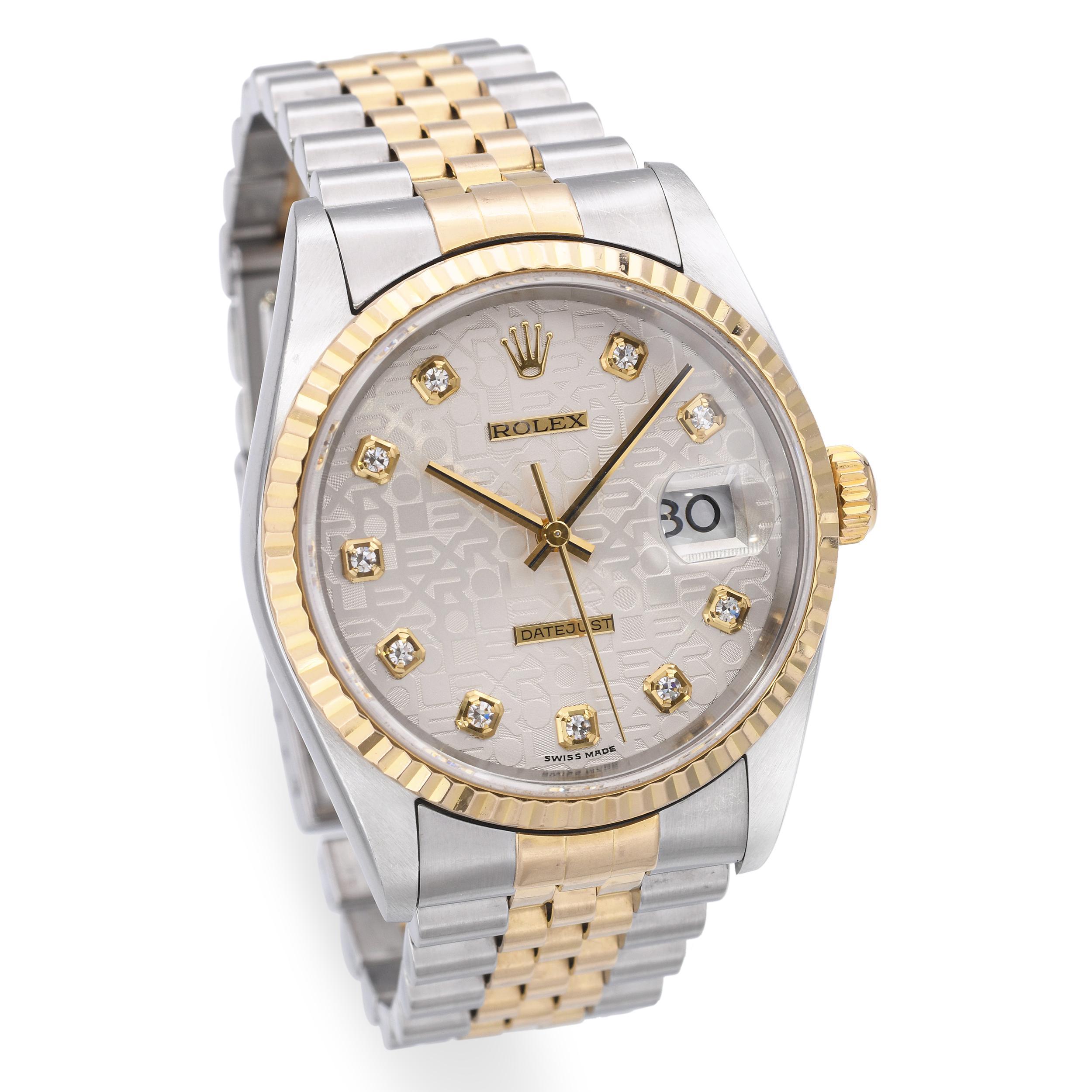 Women's or Men's Rolex Datejust Silver Jubilee Diamond Dial Steel & 18K Gold Men's Watch 16233 For Sale
