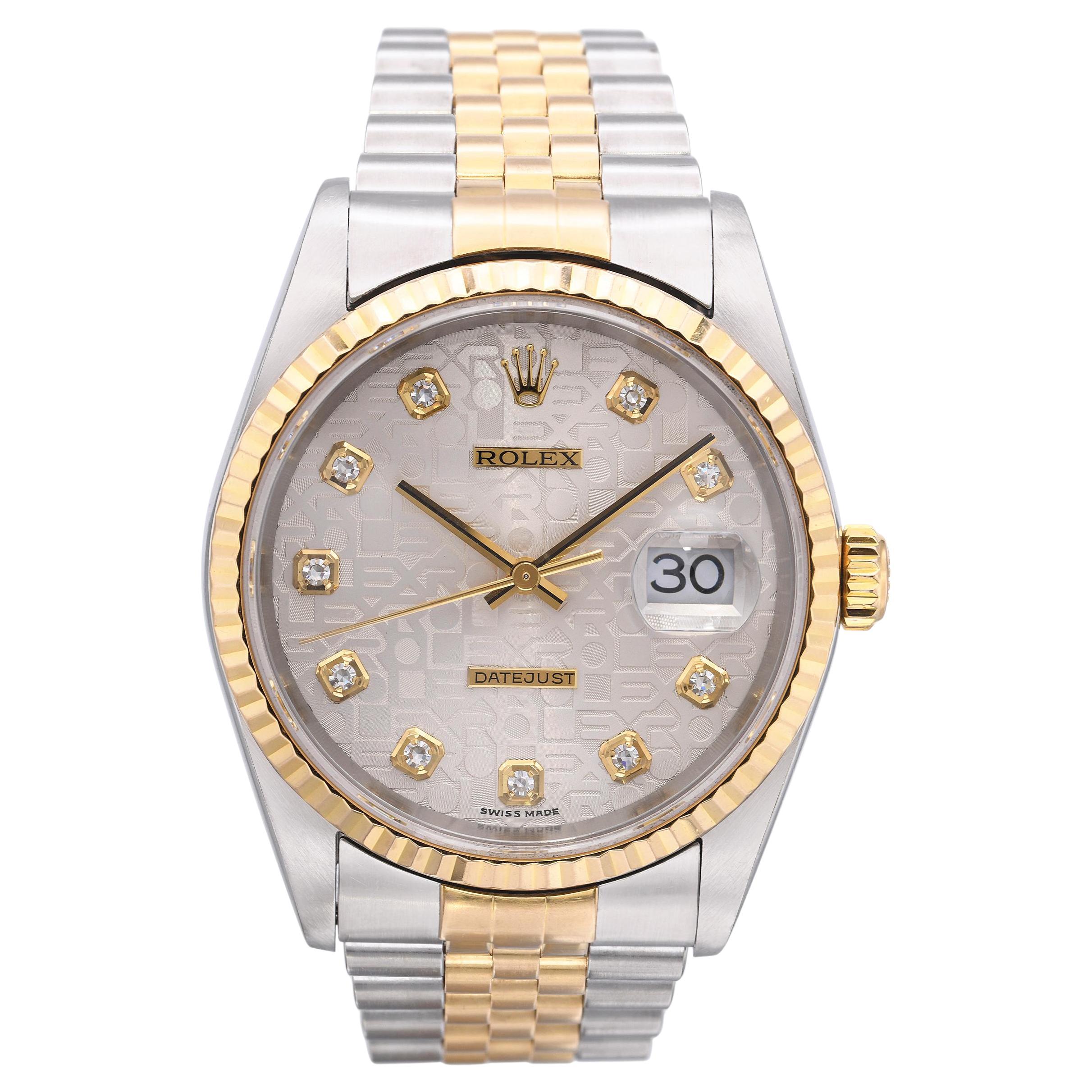 Rolex Datejust Silver Jubilee Diamond Dial Steel & 18K Gold Men's Watch 16233 For Sale