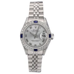 Rolex Datejust Edelstahl-Uhr mit silbernem römischem Zifferblatt Diamant + Saphir Edelstahl