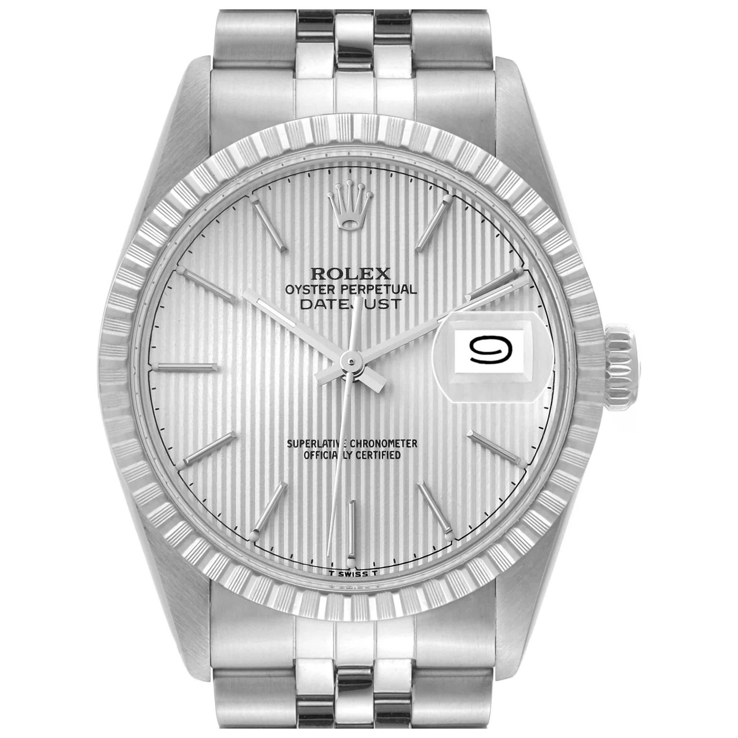 Rolex Datejust Silver Tapestry Dial Vintage Steel Mens Watch 16030