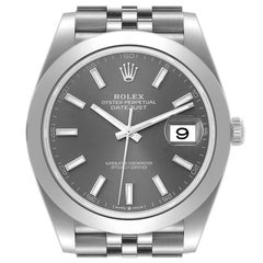 Rolex Datejust Schiefer Zifferblatt Rauchglas Lünette Stahl Herrenuhr 126300 Ungetragen