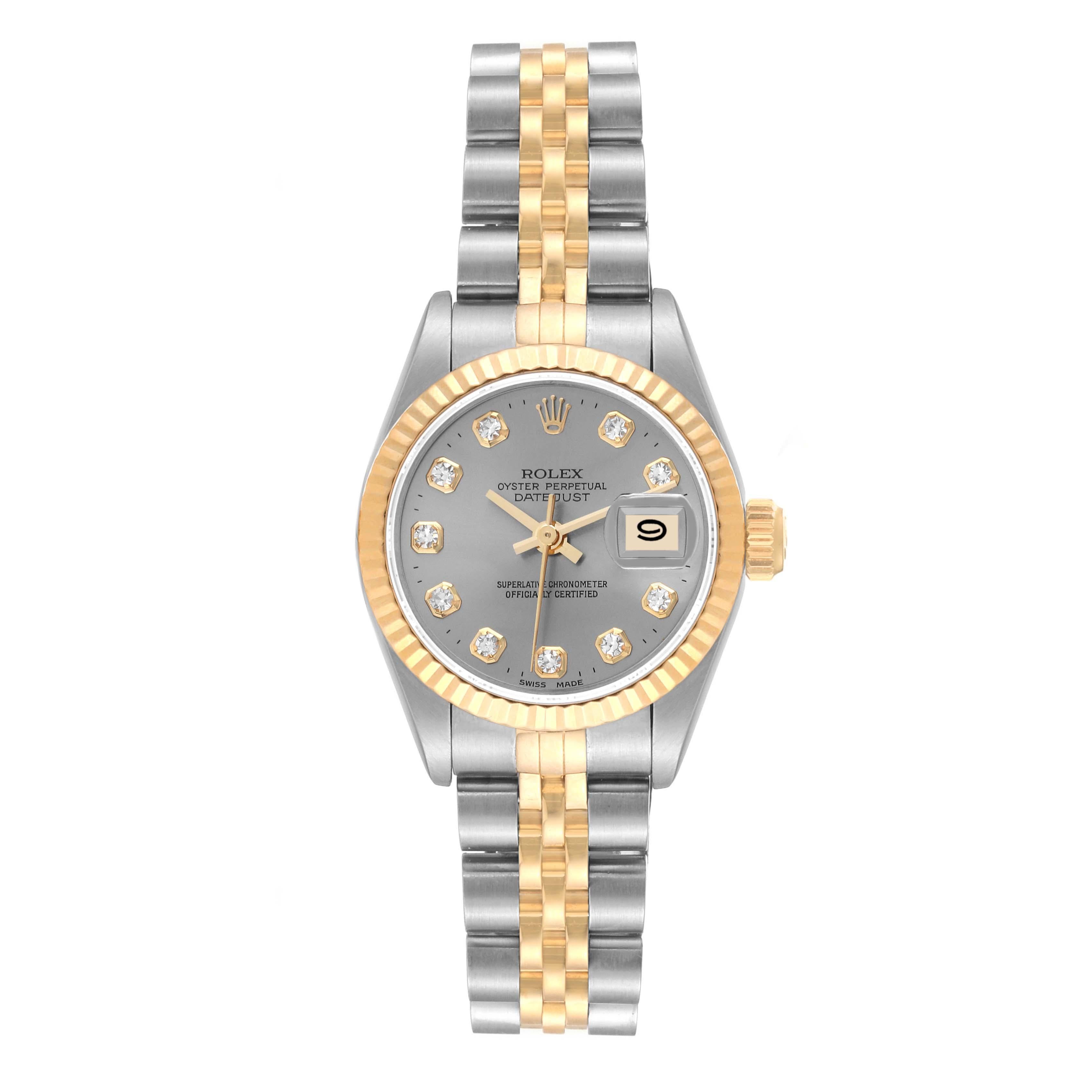 Women's Rolex Datejust Slate Diamond Dial Steel Yellow Gold Ladies Watch 69173