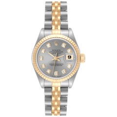 Rolex Montre Datejust Slate Diamond Dial en acier et or jaune pour femmes 69173