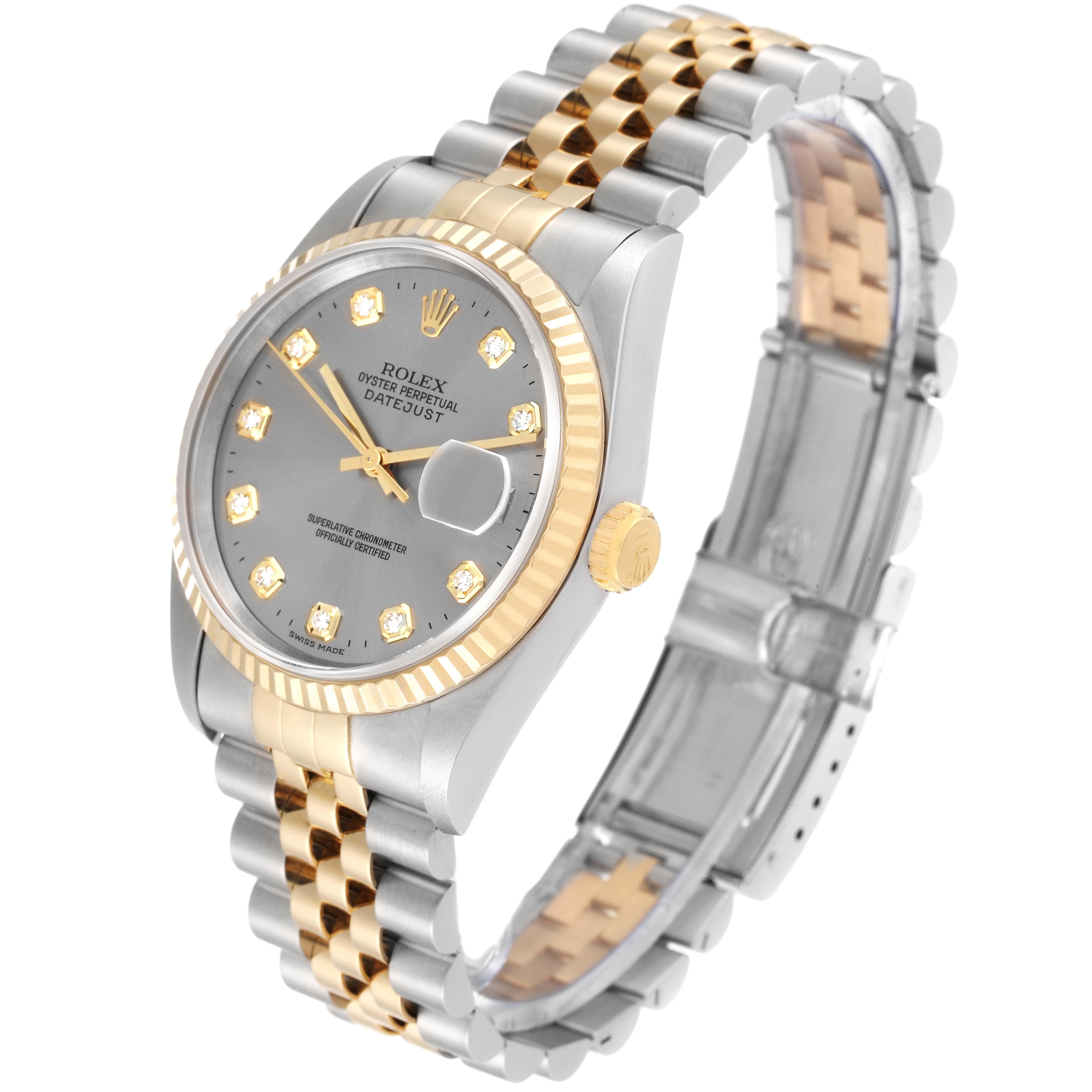 Men's Rolex Datejust Slate Grey Diamond Dial Steel Yellow Gold Mens Watch 16233
