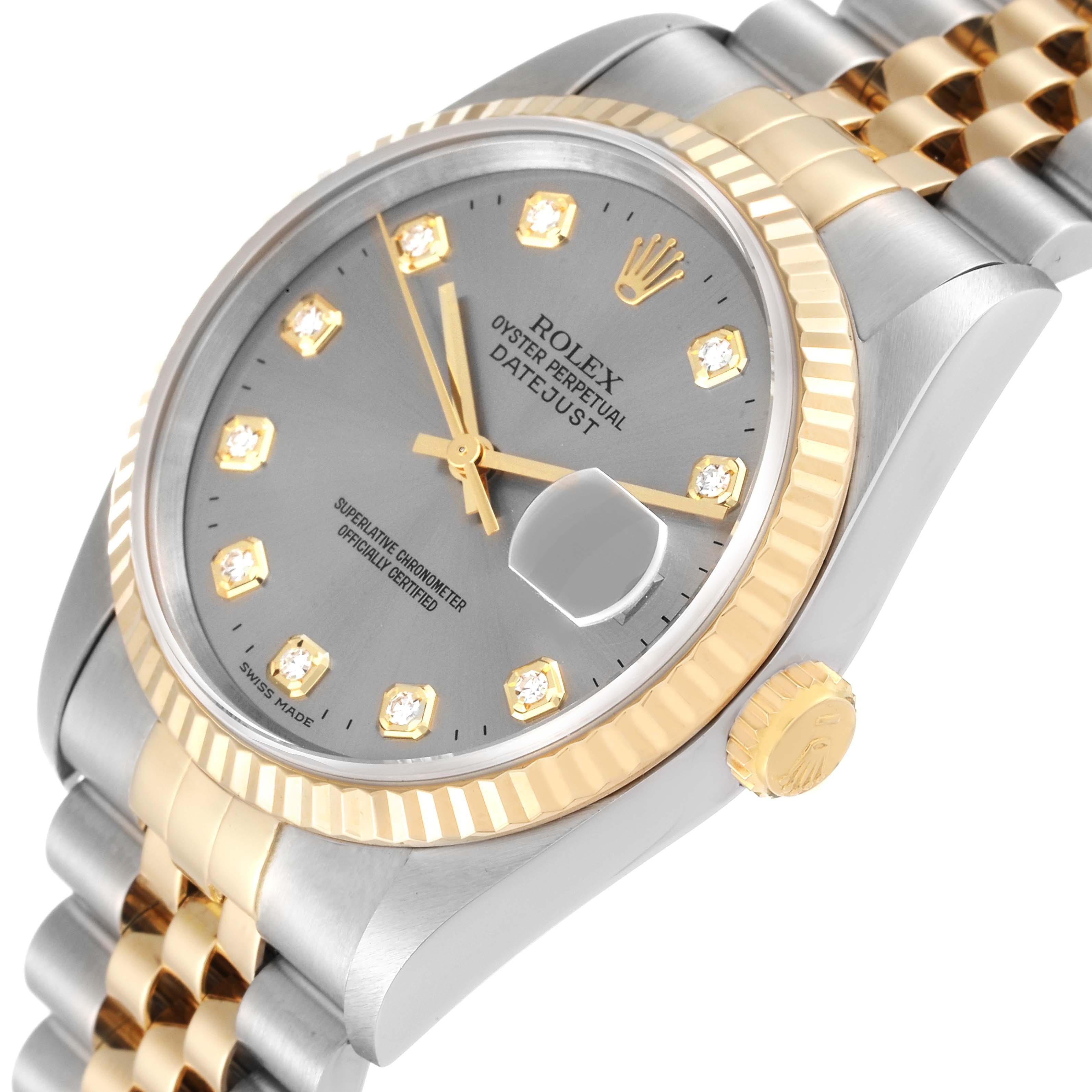 Rolex Datejust Slate Grey Diamond Dial Steel Yellow Gold Mens Watch 16233 1