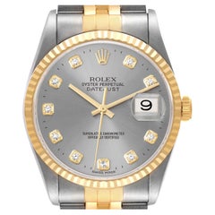 Rolex Datejust Slate Grey Diamond Dial Steel Yellow Gold Mens Watch 16233