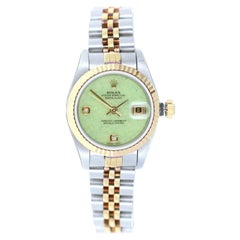 Rolex Datejust SS and 18k Gold Jadeite Diamond Dial Jubilee Bracelet Watch 79173