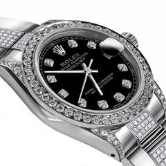 Rolex Datejust SS Black Track Diamond Bezel Lugs & Center Bracelet Watch