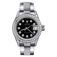 Vintage Rolex Datejust SS Black Track Diamond Bezel Lugs & Center Bracelet Watch