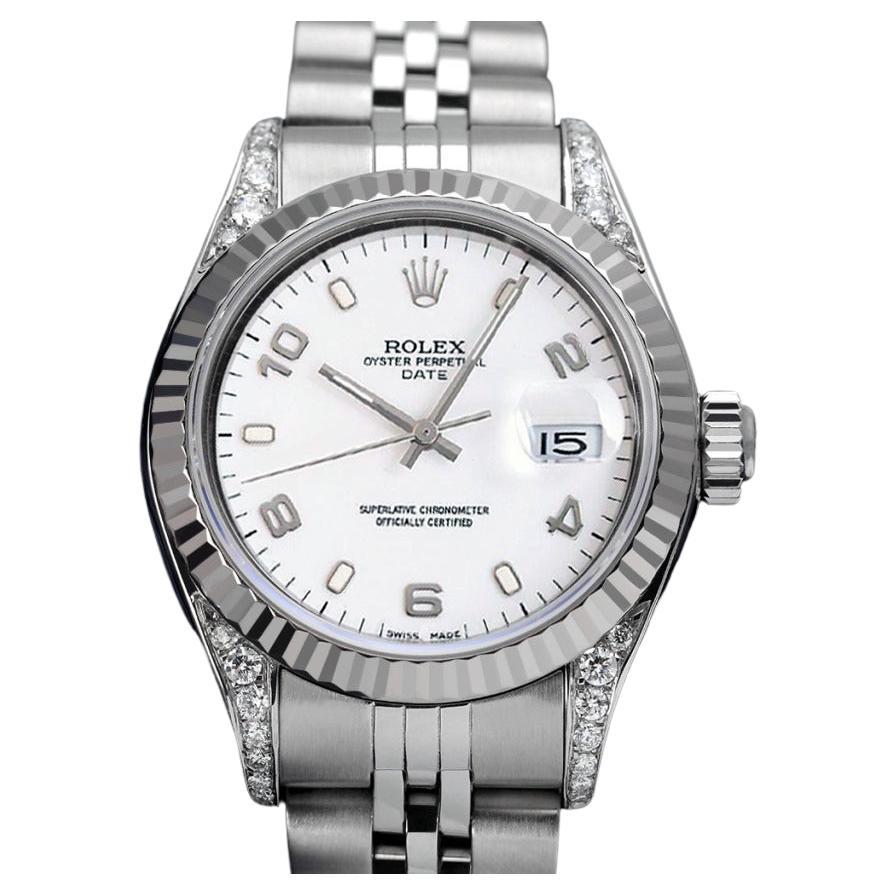 Rolex Datejust SS Ladies 26mm White Dial Classic + Lugs RT Wrist Watch For Sale
