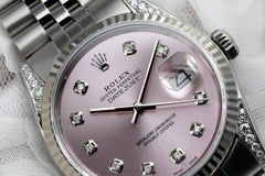 Rolex Datejust SS Metallic Pink Diamond Dial Custom Diamond Lugs 16014