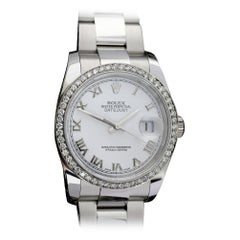 Rolex Montre Datejust de 36 mm avec lunette en diamant de style SS, cadran à chiffres romains blancs 116200