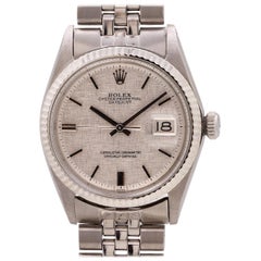 Retro Rolex Datejust Stainless and 14 Karat White Gold with Linen Dial Ref 1601