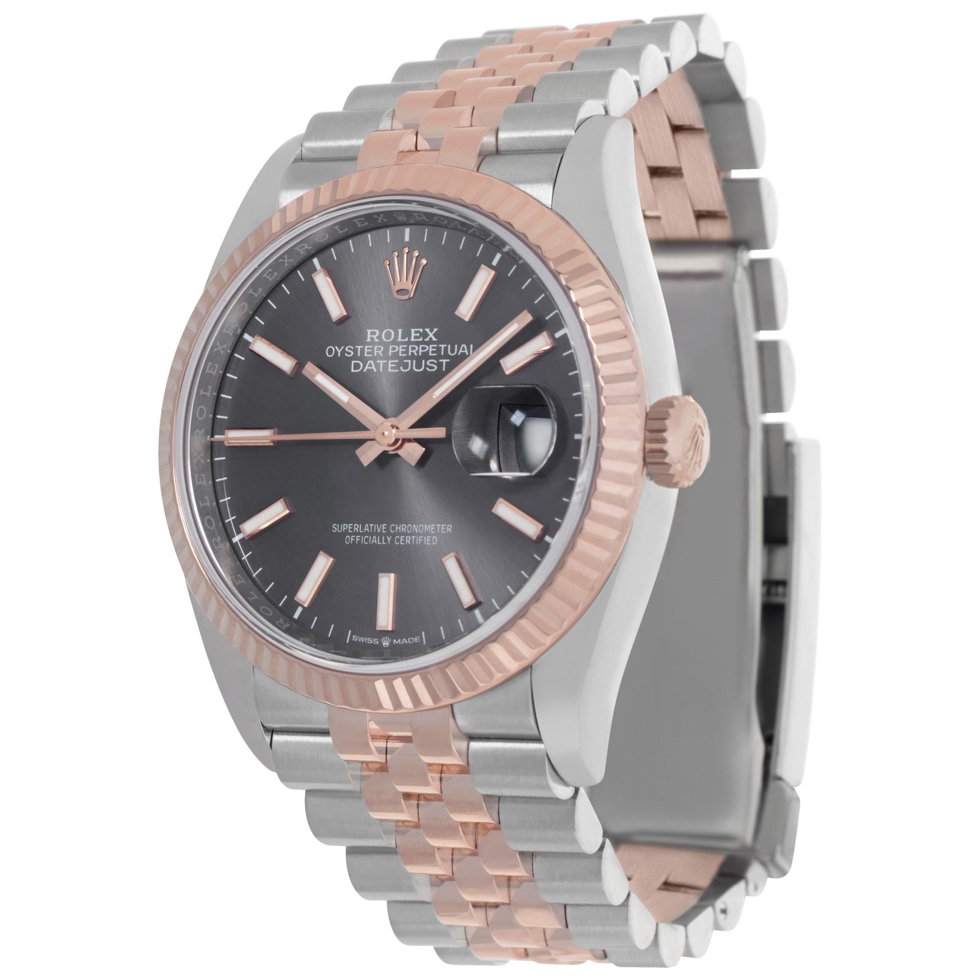 Rolex Datejust in stainless steel & 18k Everose gold. Auto w/ sweep seconds and date. 36 mm case size. With box and papers. Ref 126231. Circa 2021. Fine Pre-owned Rolex Watch.

Certified preowned Dress Rolex Datejust 126231 watch is made out of