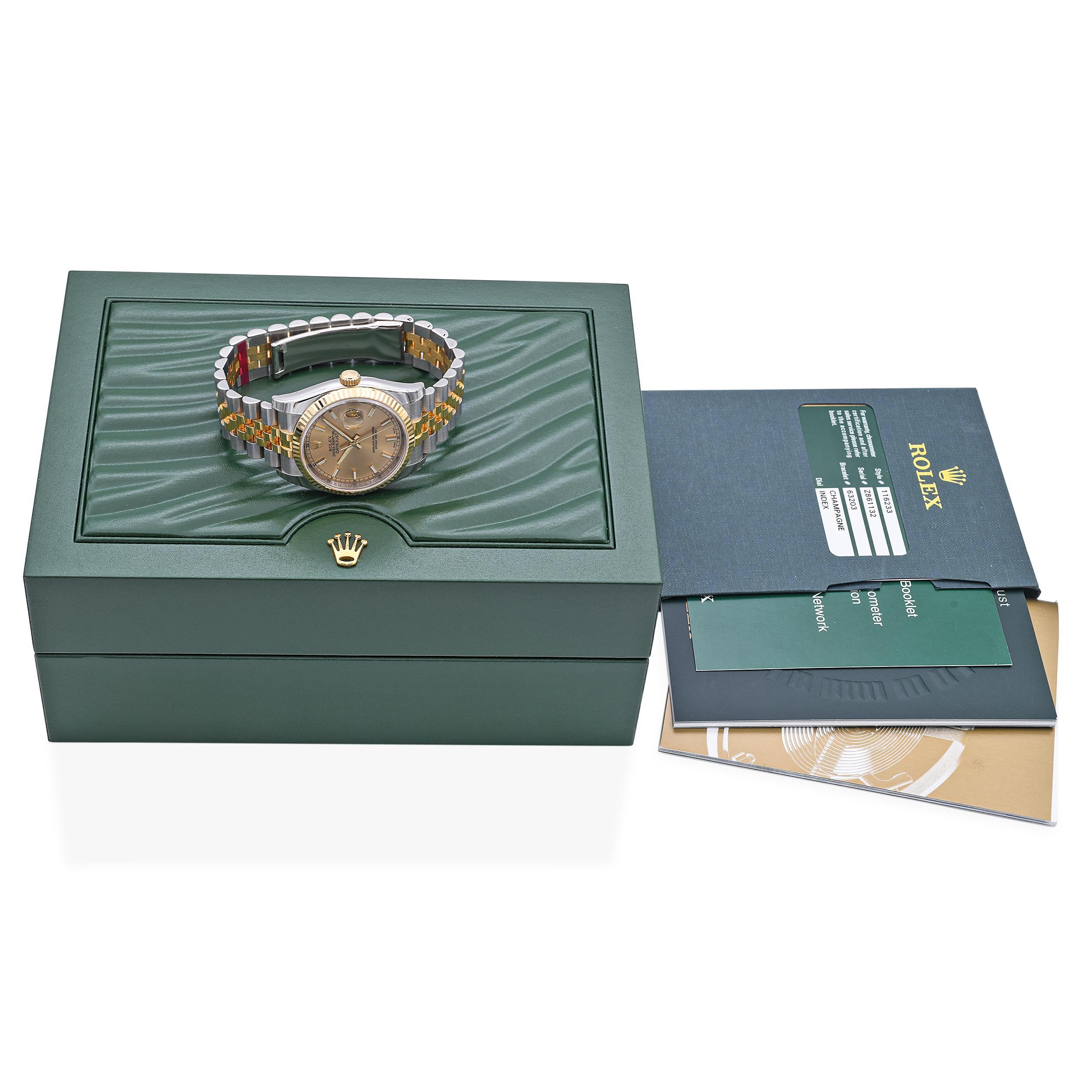 Rolex Datejust Edelstahl & 18k Gelbgold Automatik Herrenuhr 116233 im Zustand „Hervorragend“ im Angebot in New York, NY