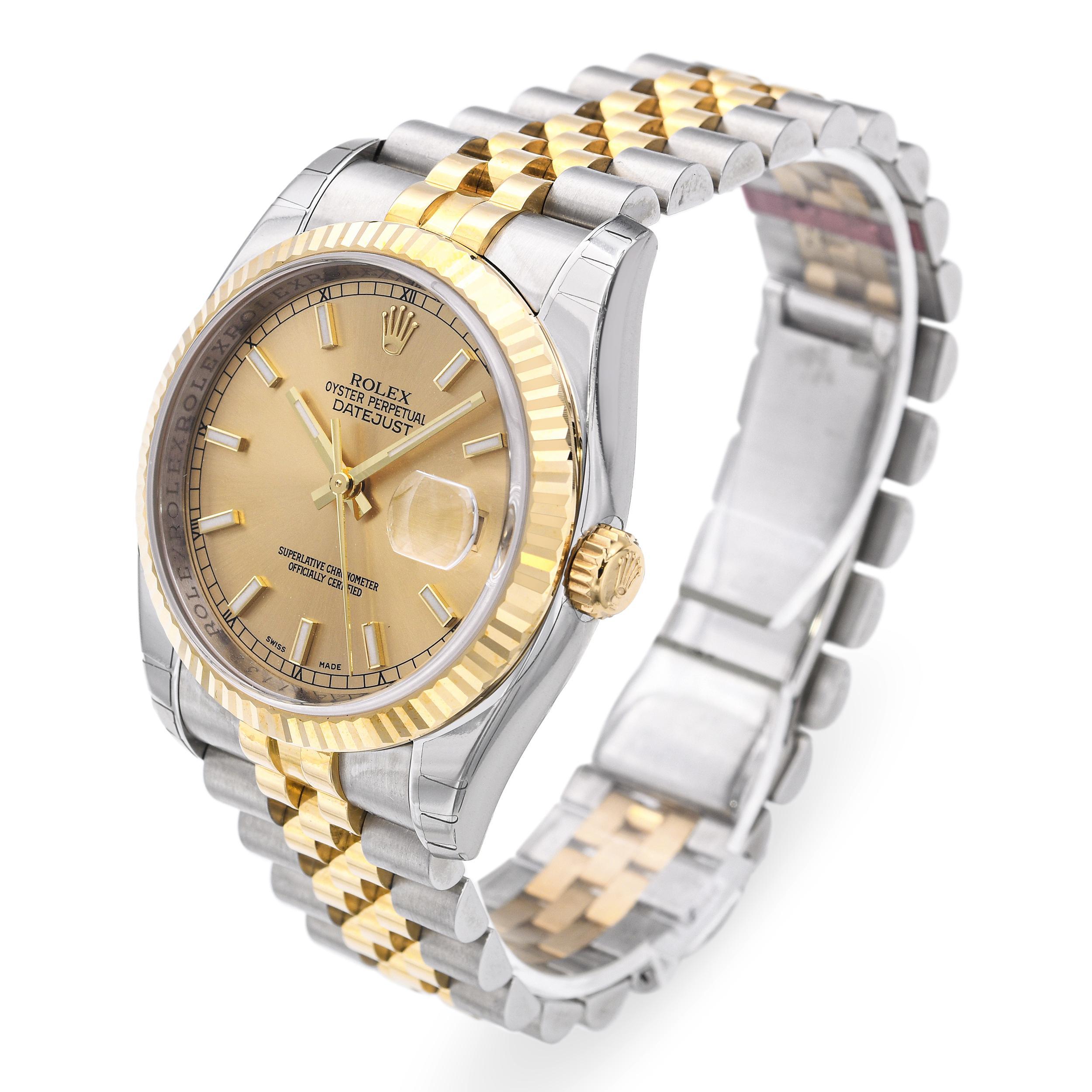 Rolex Datejust Edelstahl & 18k Gelbgold Automatik Herrenuhr 116233 für Damen oder Herren im Angebot