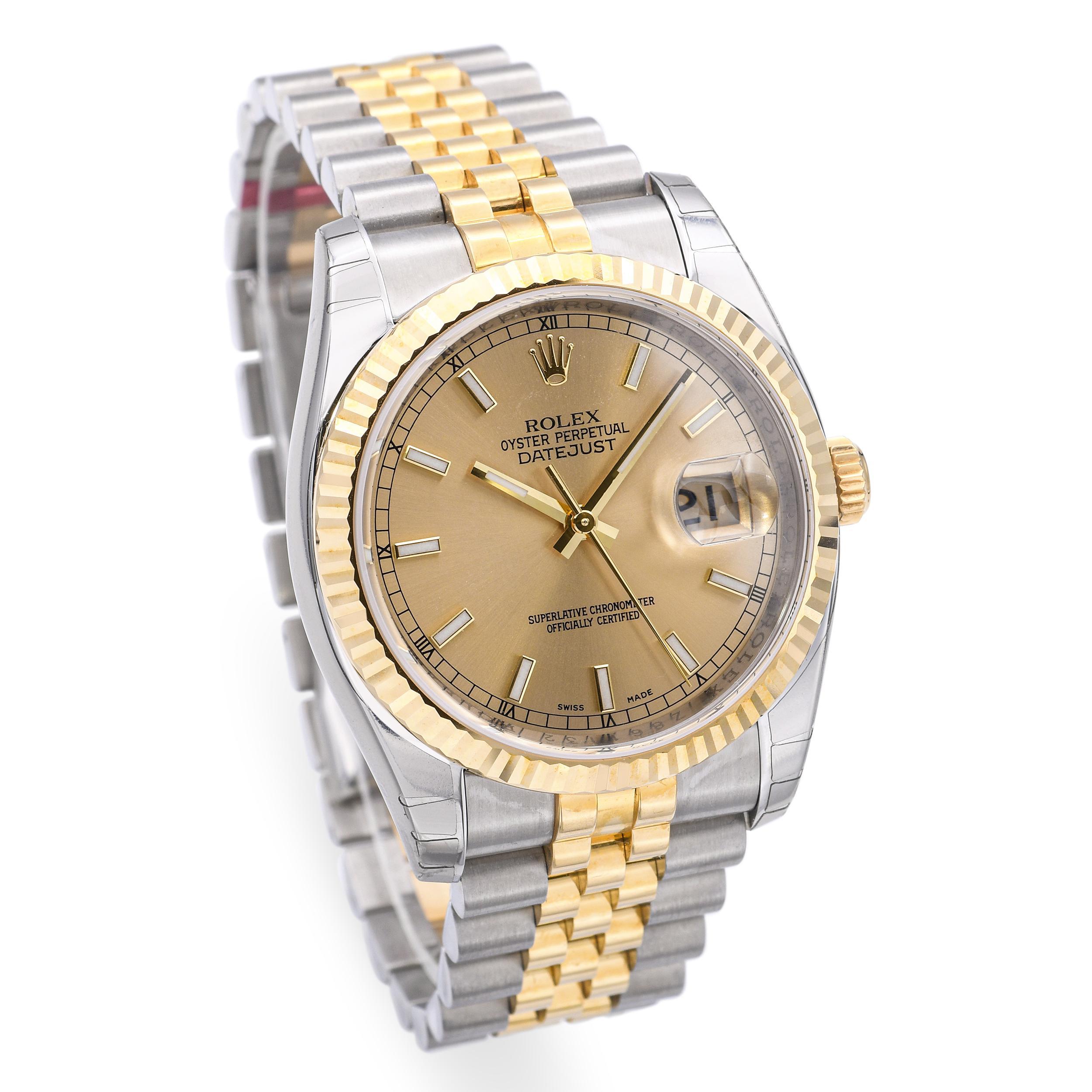 Rolex Datejust Edelstahl & 18k Gelbgold Automatik Herrenuhr 116233 im Angebot 1