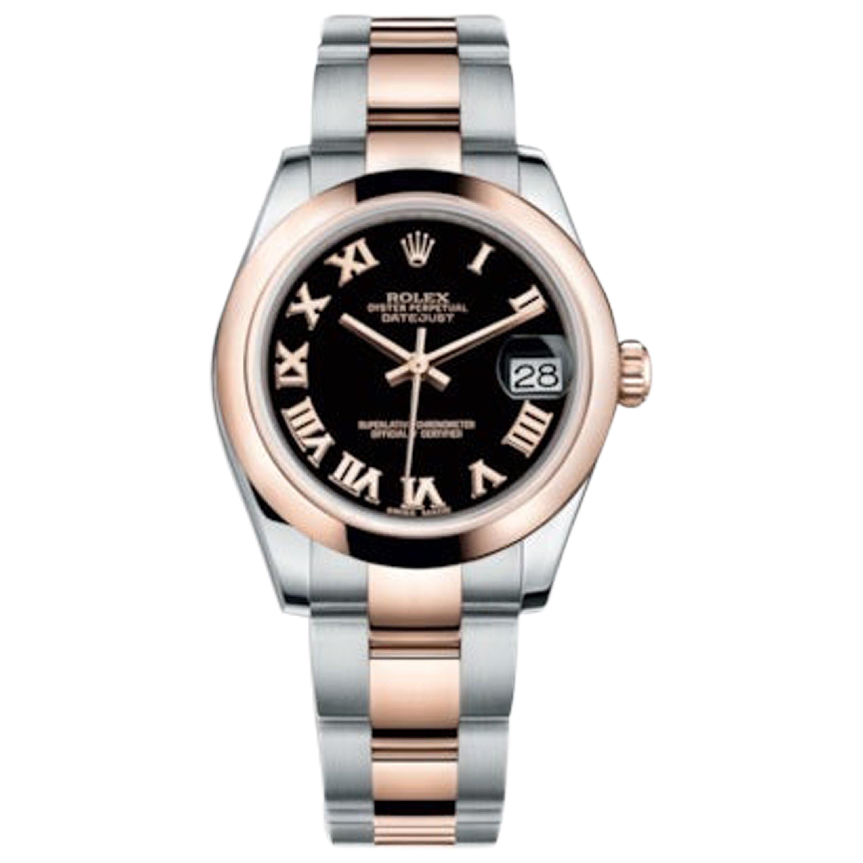 Rolex Datejust Stainless Steel and Rose Gold Ladies Watch 178241 Blk Roman