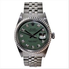 Rolex Datejust Stainless Steel Custom Green Diamond Dial, 1970's