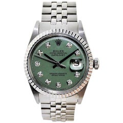 Rolex Datejust Stainless Steel Custom Green Diamond Dial, 1960's
