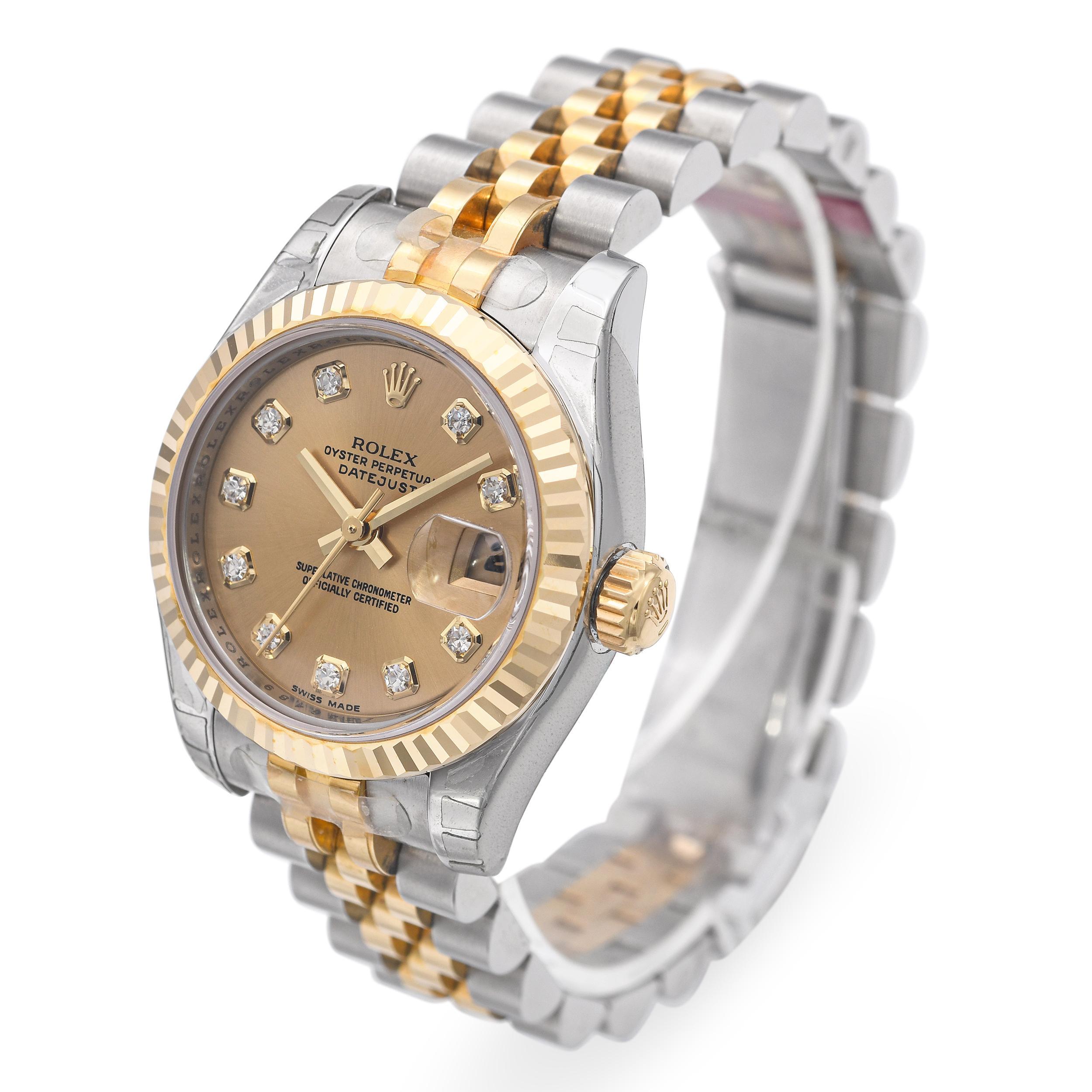 Rolex Datejust Acier inoxydable Cadran diamant Automatique Montre Femme 179173 Neuf - En vente à New York, NY