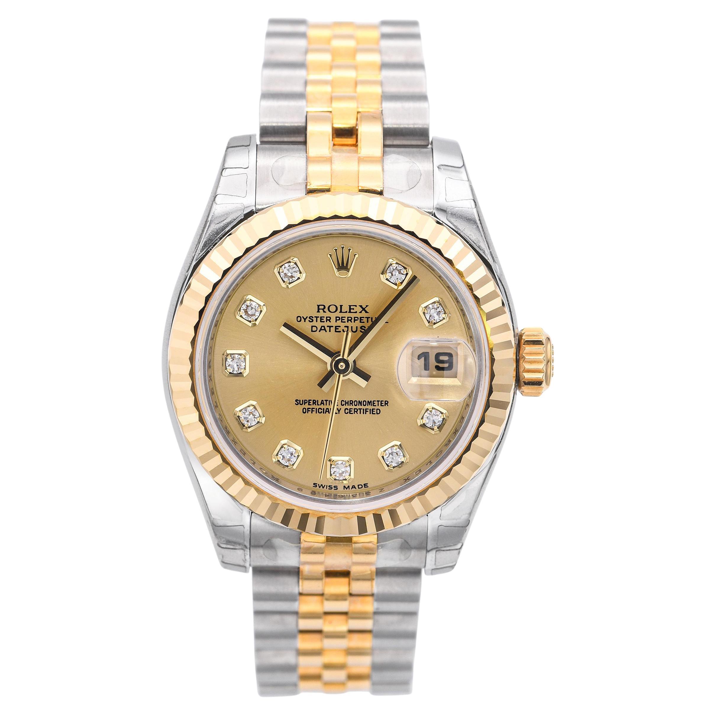 Rolex Datejust Acier inoxydable Cadran diamant Automatique Montre Femme 179173 en vente