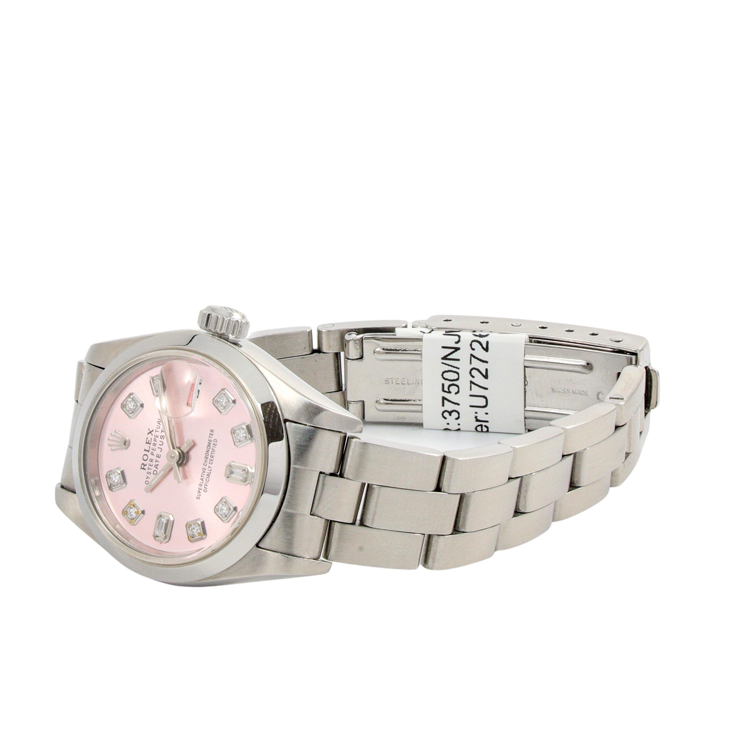 Rolex Datejust  Edelstahl Pink Diamond Zifferblatt mit Diamanten Damenuhr im Zustand „Hervorragend“ im Angebot in New York, NY