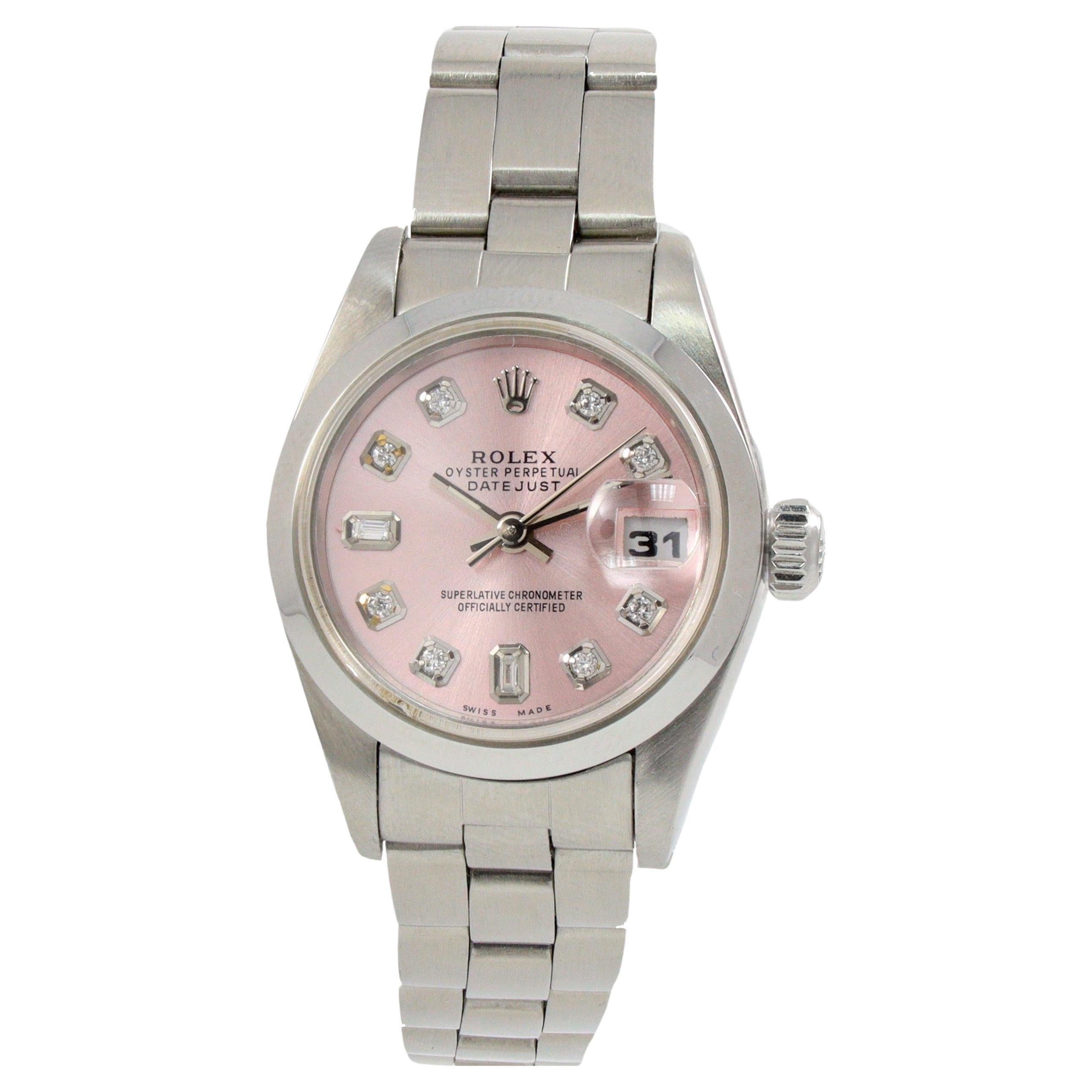 Rolex Datejust  Stainless Steel Pink Dial with Diamonds Womens Watch For Sale