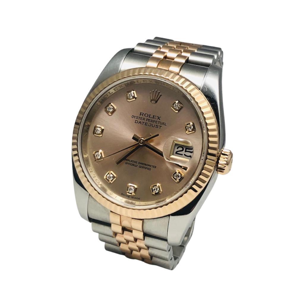 Round Cut Rolex DateJust Stainless Steel/Rose Gold Diamond Dial Ref. 116231