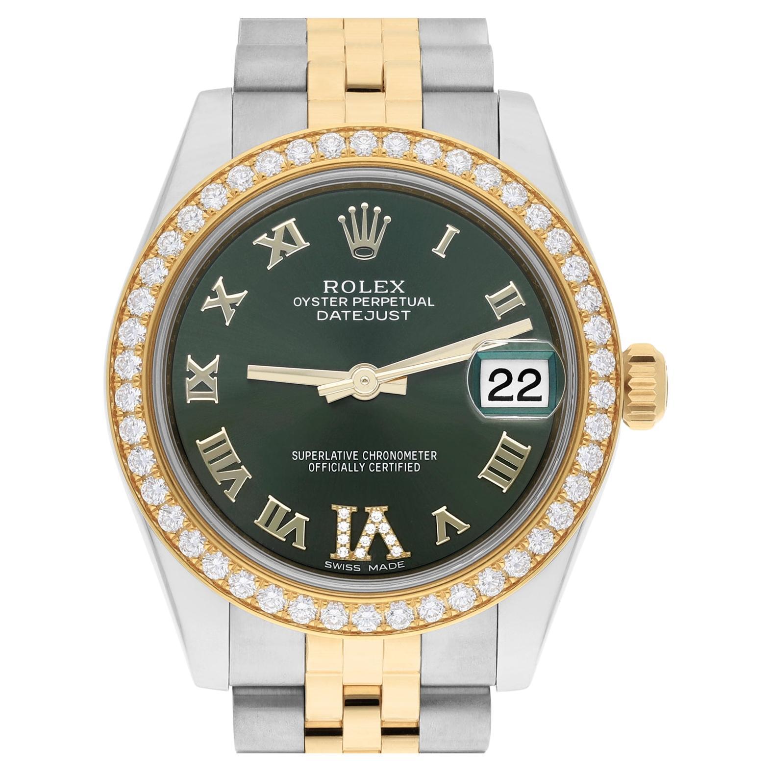 Rolex Datejust Stainless Steel&18K Yellow Gold 31mm Diamond Bezel 178383 Green