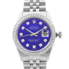 Rolex Datejust Steel 1 Carat Custom Diamond Blue MOP Dial Men's 1978 Watch 16014