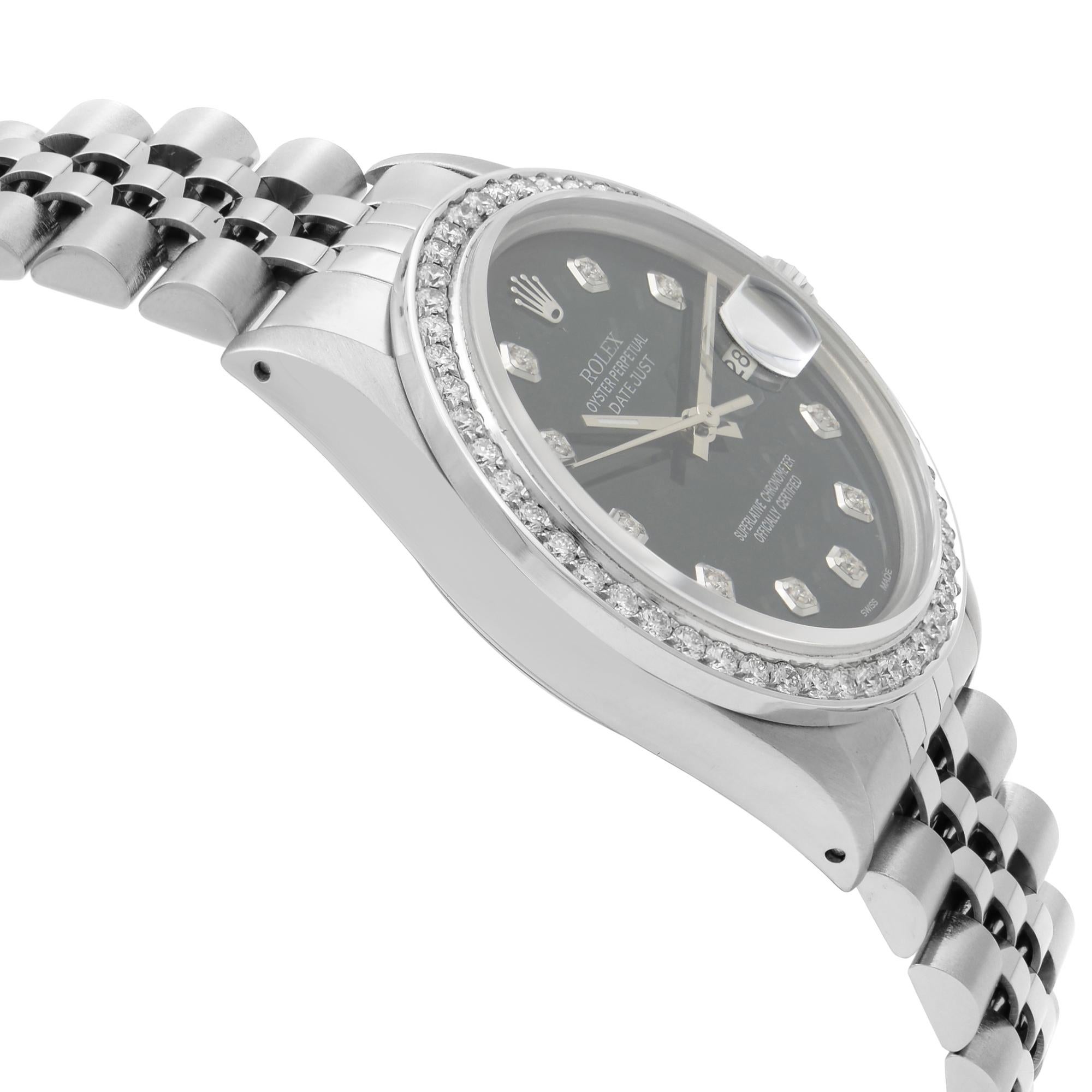 Men's Rolex Datejust Steel 1.20 Carat Custom Diamond Green Dial Men Watch 16014