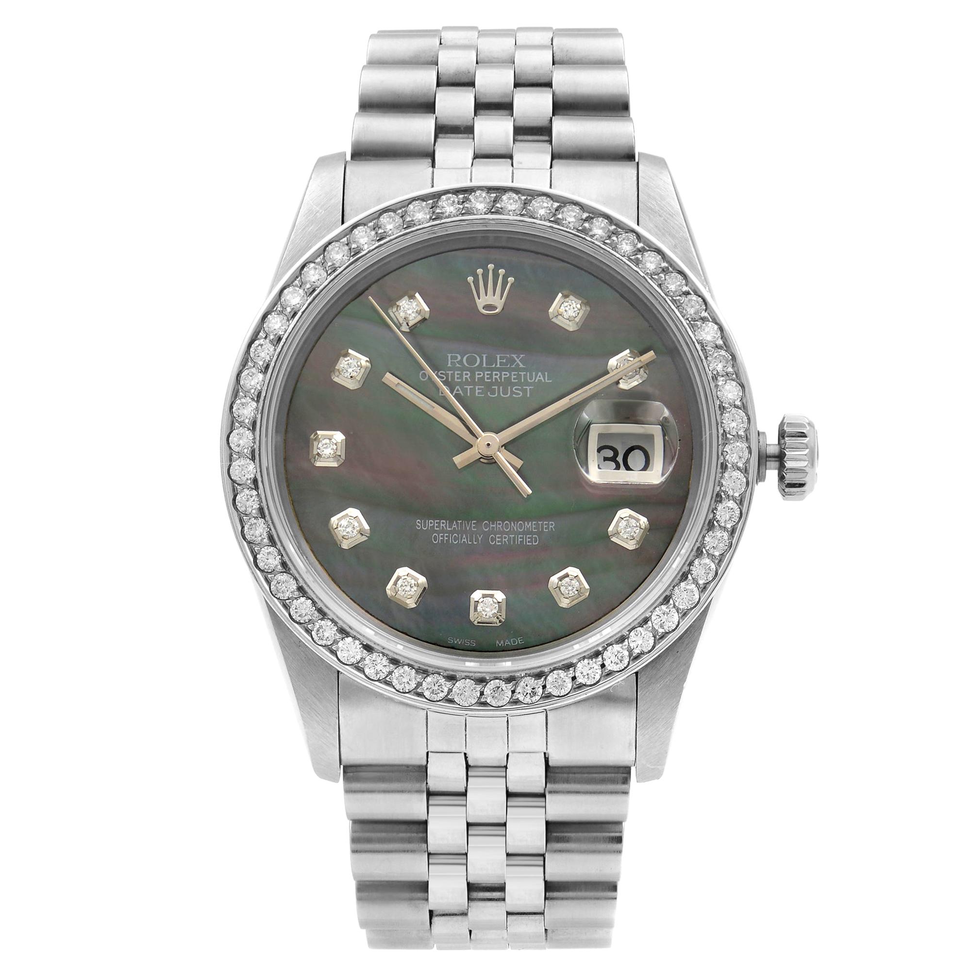 Rolex Datejust Steel 1.20 Carat Custom Diamond MOP Dial Men’s 1989 Watch 16220