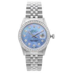Rolex Datejust Acciaio 1,20 Cttw Custom Diamond Quadrante Blu Orologio Uomo 16014