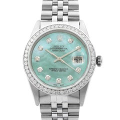 Rolex Datejust Steel 1.20 Carat Custom Teal Dial Men's 1983 Watch 16014