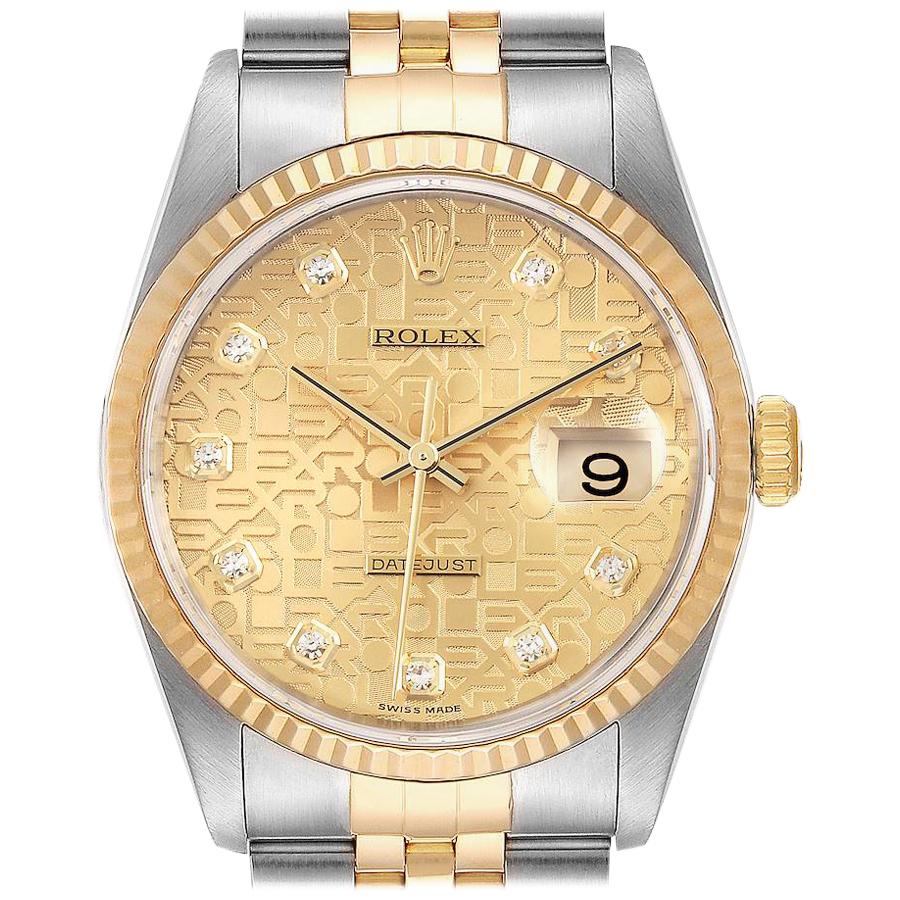 Rolex Datejust Steel 18 Karat Gold Diamond Dial Men’s Watch 16233 Box Papers For Sale