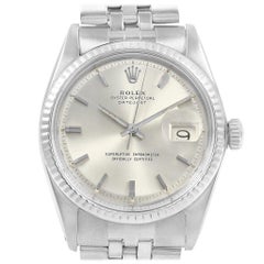 Rolex Datejust Steel 18 Karat White Gold Baton Dial Vintage Men's Watch 1601