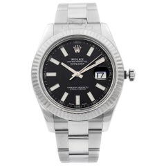 Rolex Datejust Steel 18 Karat White Gold Black Dial Automatic Men's Watch 116334