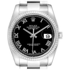 Rolex Datejust Steel 18 Karat White Gold Black Dial Men's Watch 116234