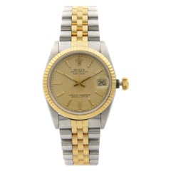 Rolex Datejust Steel 18 Karat Yellow Gold Champagne Dial Midsize Watch 68273