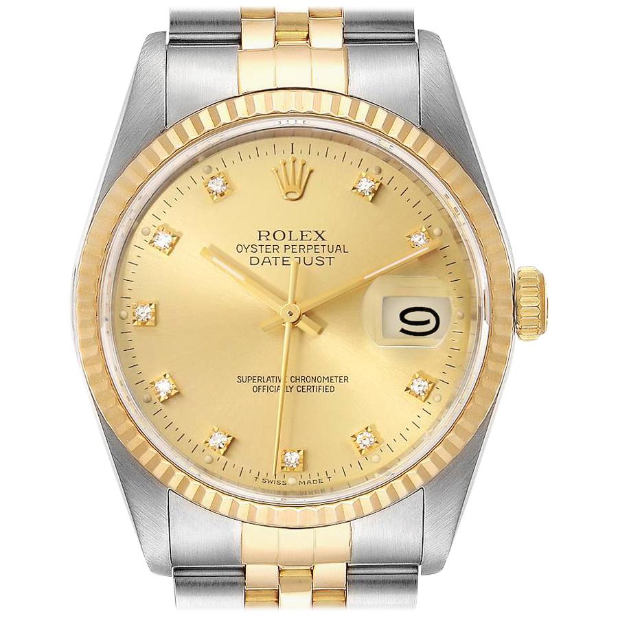 Rolex Datejust Steel 18 Karat Yellow Gold Diamond Dial Men’s Watch 16233
