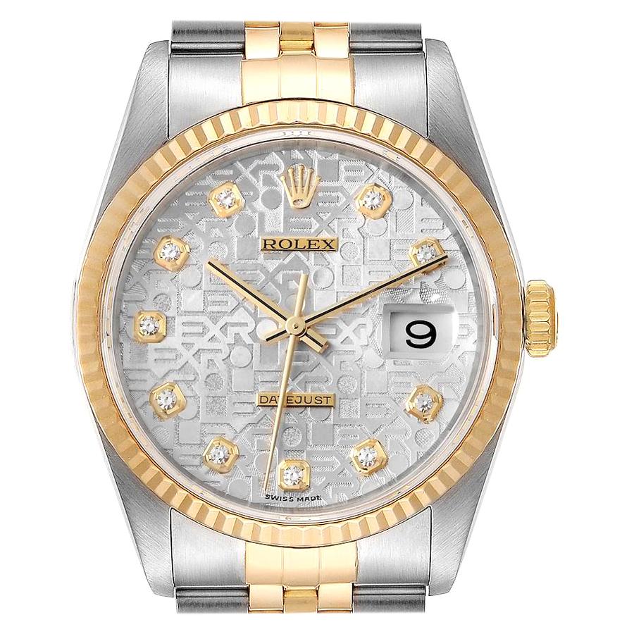 Rolex Datejust Steel 18 Karat Yellow Gold Diamond Dial Men's Watch 16233 For Sale