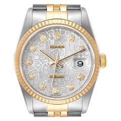 Rolex Datejust Steel 18 Karat Yellow Gold Diamond Dial Men's Watch 16233
