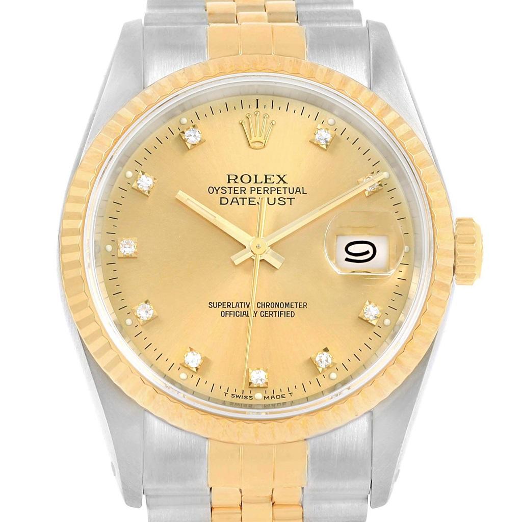 Rolex Datejust Steel 18 Karat Yellow Gold Diamond Men's Watch 16233 Box 1