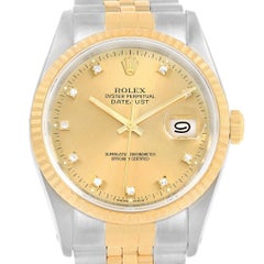 Rolex Datejust Steel 18 Karat Yellow Gold Diamond Men's Watch 16233 Box